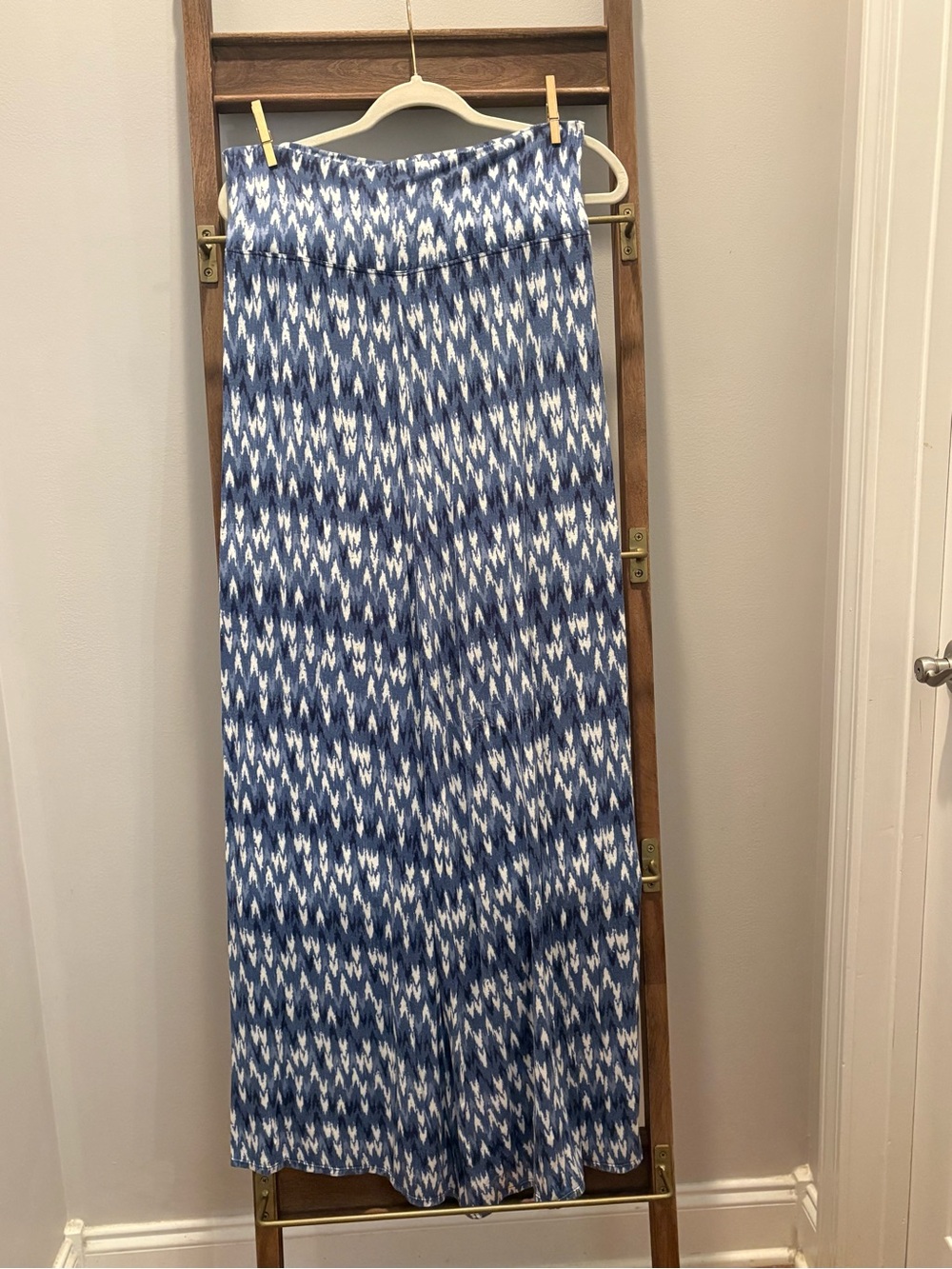 Max Studio Blue and White Ikat Maxi Skirt